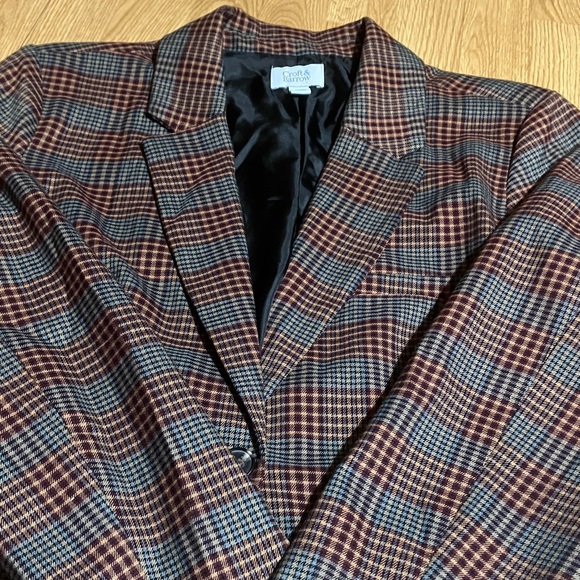 Croft & Barrow Womens XL One Button Blue & Berry Multi Plaid Long Sleeve Blazer - Picture 7 of 9